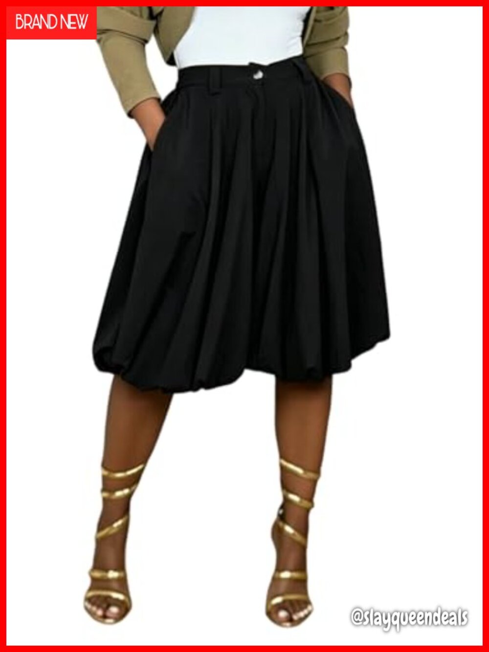Pleated Wide Leg Capris Pants Baggy Balloon Culottes High Waist
